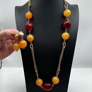 Vintage Les Bernard Gold Tone & Colorful Marbled Acrylic Necklace & Earring Set